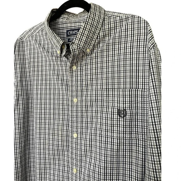 CHAPS Men's Black & White Plaid Long Sleeve Stretch Easy-Care Shirt in XXL 2X - Picture 2 of 6